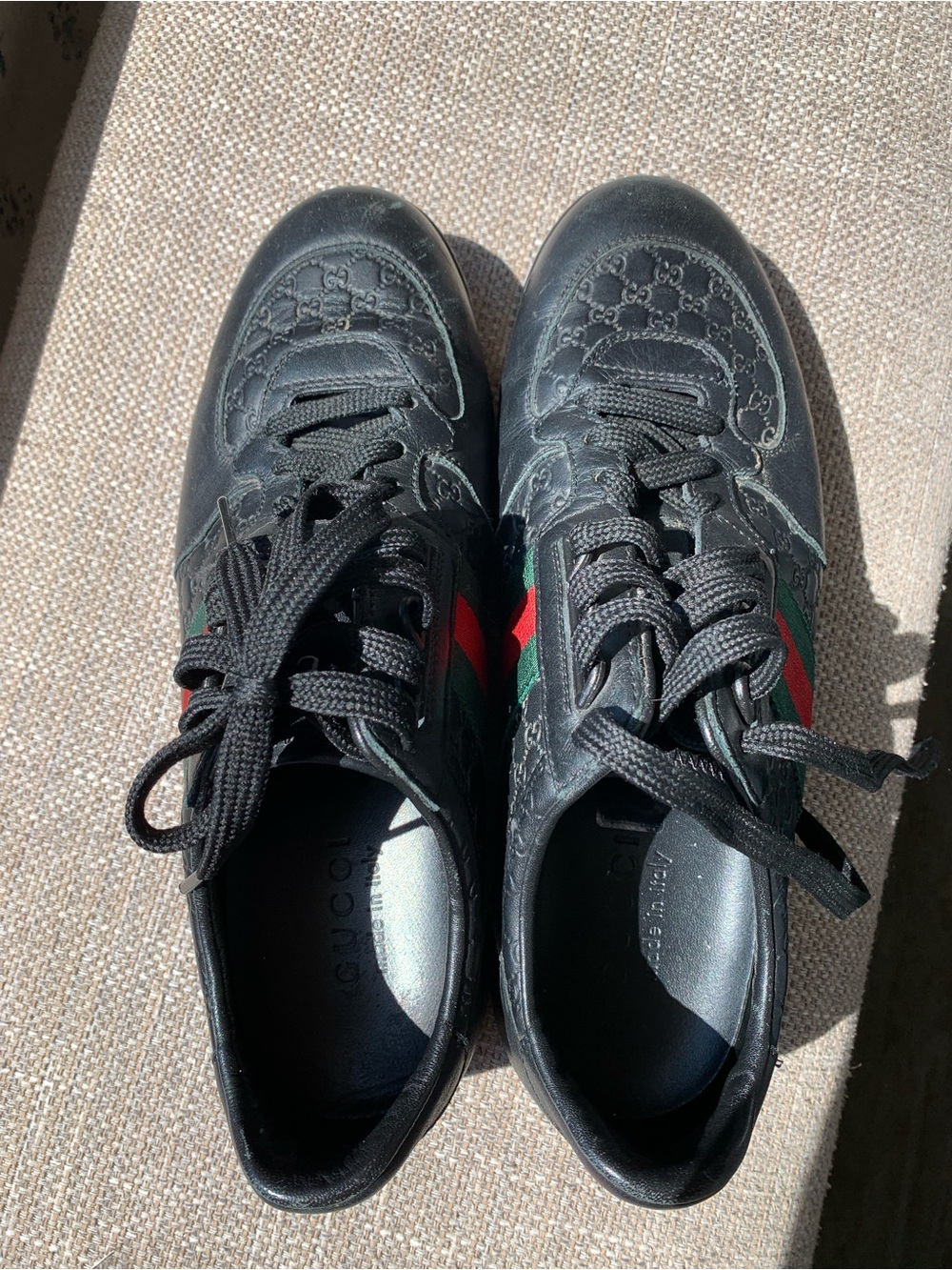 Gucci Black Leather Men’s Sneakers with Green & Red Stripe 8.5 - Picture 10 of 11